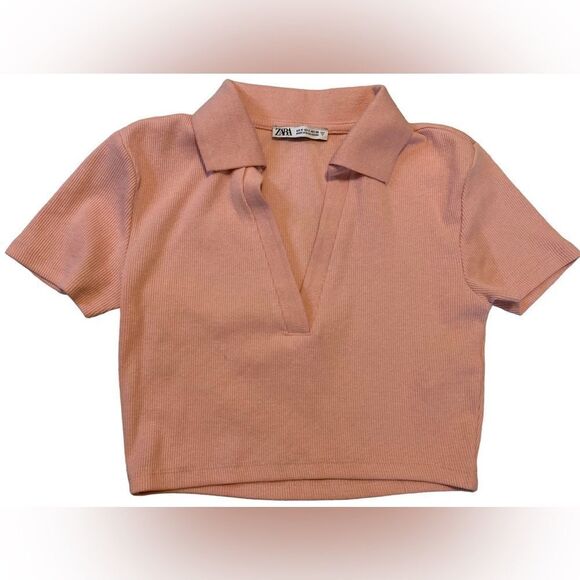 Zara pink ribbed collard crop top Small - Picture 1 of 6